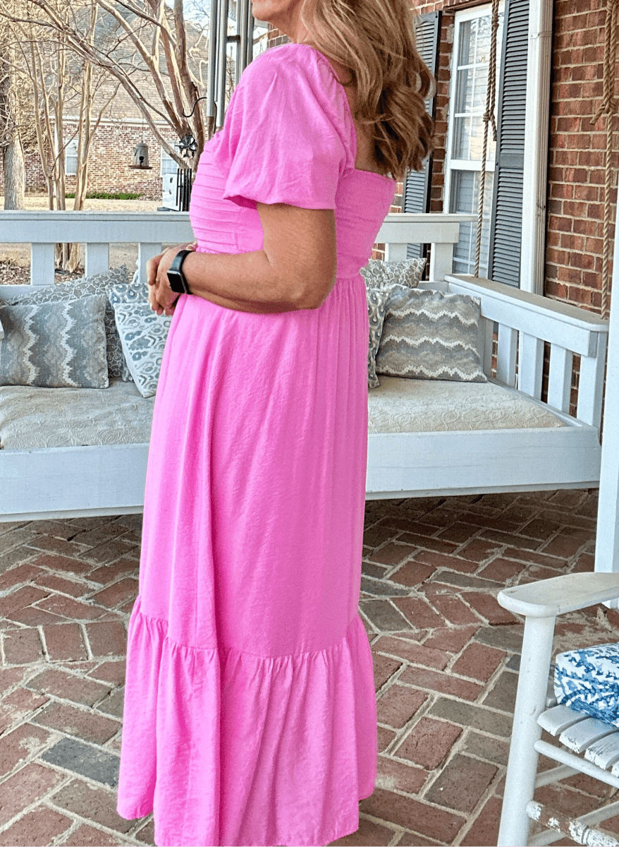 Pink Pleated Empire Waist Midi Dress - dress - Jimberly's Boutique - Olive Branch - Mississippi