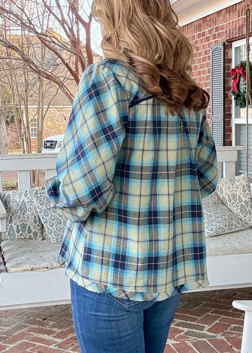 Plaid Long Sleeve Top - Navy Mix - Umgee Top - Jimberly's Boutique - Olive Branch - Mississippi