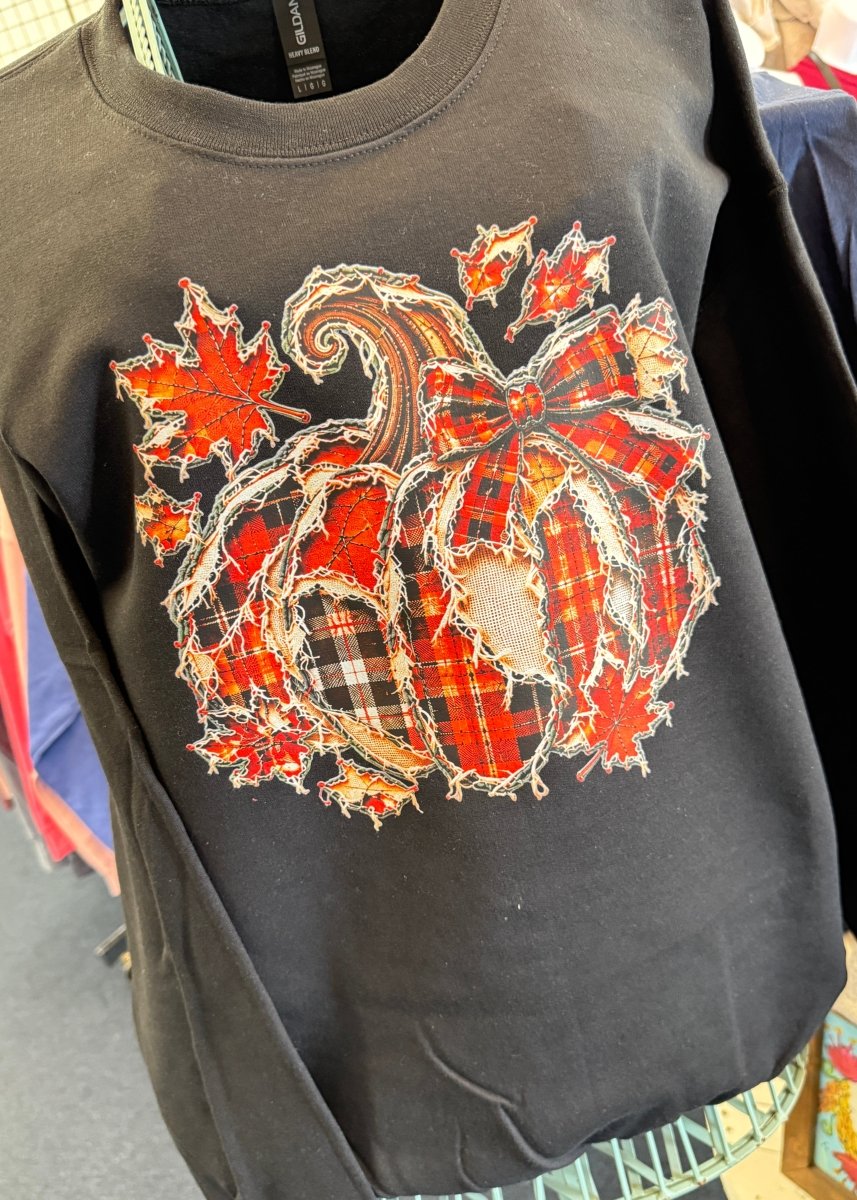 Plaid Patchwork Pumpkin Sweatshirt - Graphic Sweatshirt -Jimberly's Boutique-Olive Branch-Mississippi