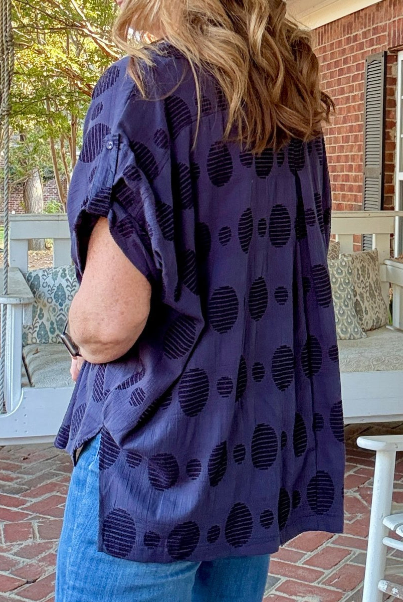 Pleated Front Swiss Dot Top - Navy | Umgee - Jimberly's Boutique - Olive Branch - Mississippi