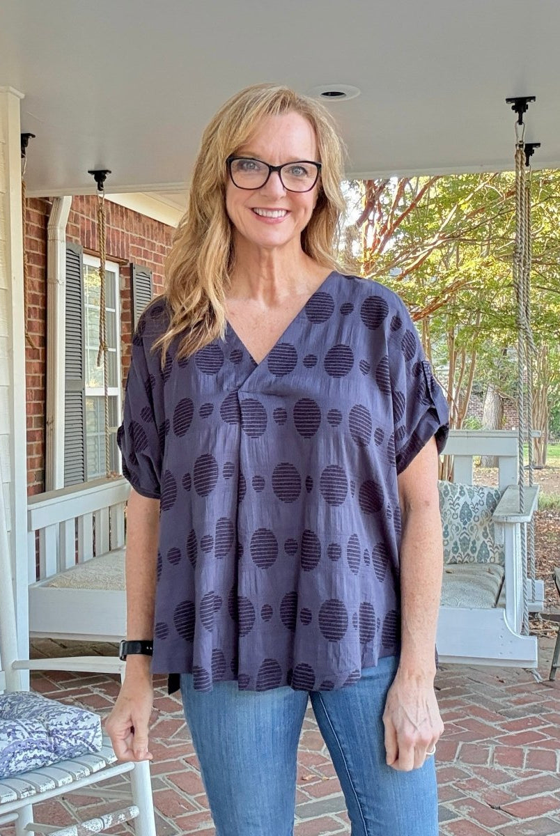 Pleated Front Swiss Dot Top - Navy | Umgee - Jimberly's Boutique - Olive Branch - Mississippi