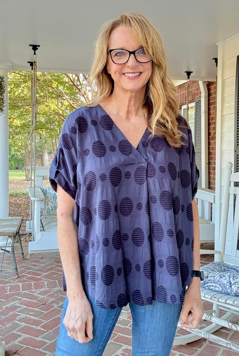 Pleated Front Swiss Dot Top - Navy | Umgee - Jimberly's Boutique - Olive Branch - Mississippi