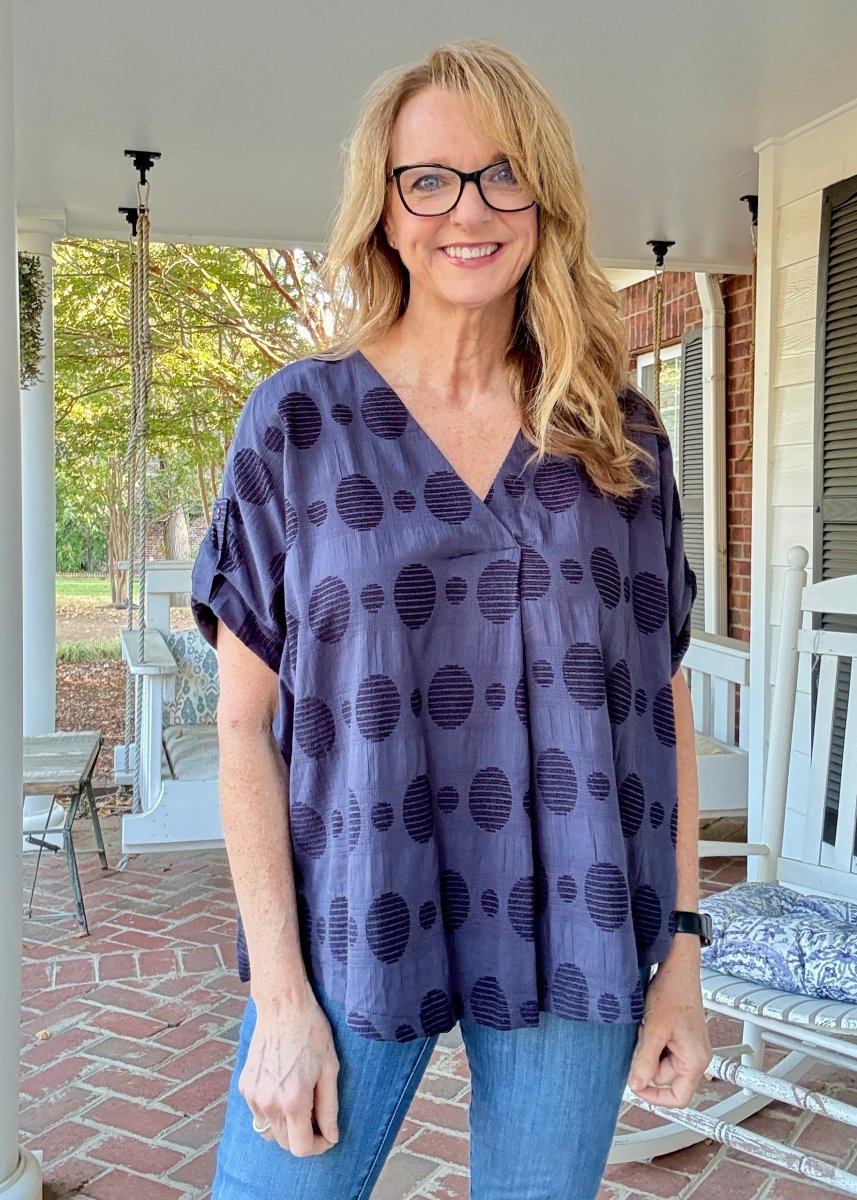 Pleated Front Swiss Dot Top - Navy | Umgee - Jimberly's Boutique - Olive Branch - Mississippi