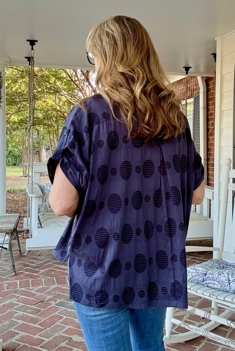 Pleated Front Swiss Dot Top - Navy | Umgee - Jimberly's Boutique - Olive Branch - Mississippi