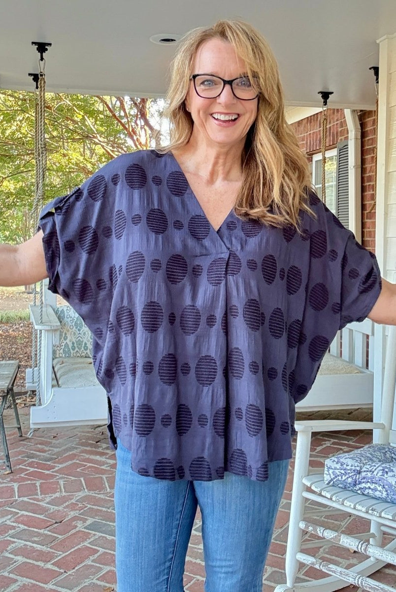 Pleated Front Swiss Dot Top - Navy | Umgee - Jimberly's Boutique - Olive Branch - Mississippi