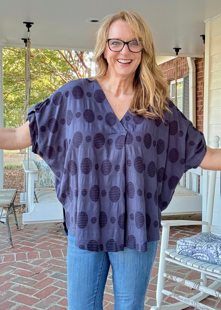 Pleated Front Swiss Dot Top - Navy | Umgee - Jimberly's Boutique - Olive Branch - Mississippi
