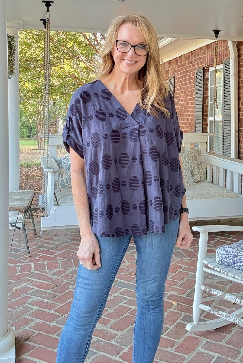 Pleated Front Swiss Dot Top - Navy | Umgee - Jimberly's Boutique - Olive Branch - Mississippi
