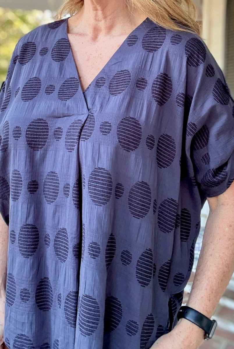 Pleated Front Swiss Dot Top - Navy | Umgee - Jimberly's Boutique - Olive Branch - Mississippi