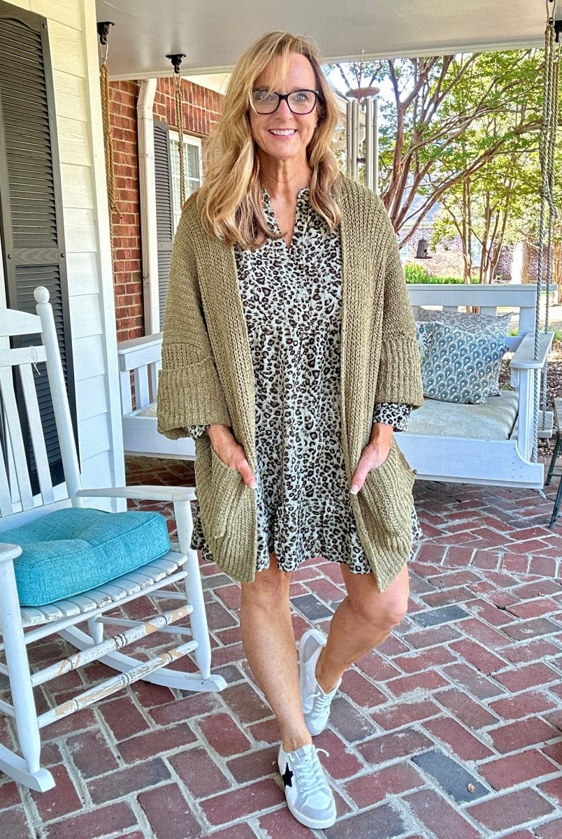 Plus Animal Print Dress - Olive Combo - dress - Jimberly's Boutique - Olive Branch - Mississippi