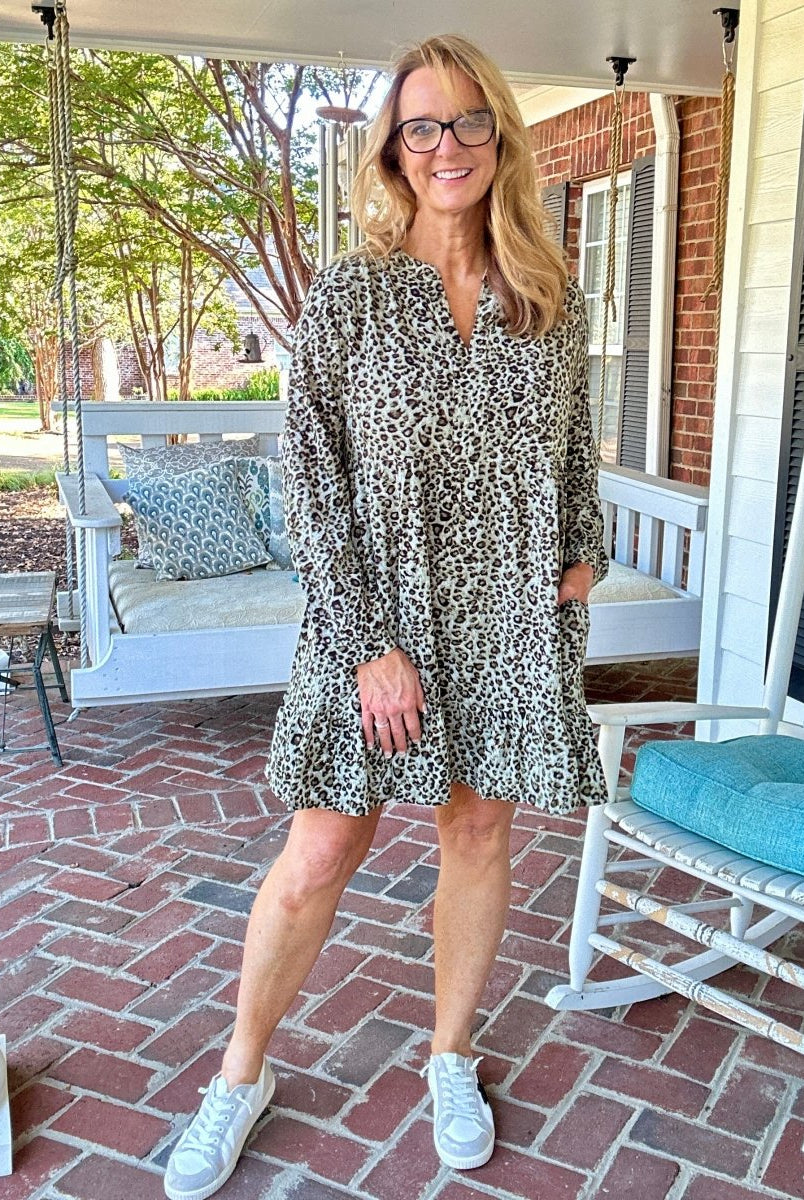 Plus Animal Print Dress - Olive Combo - dress - Jimberly's Boutique - Olive Branch - Mississippi