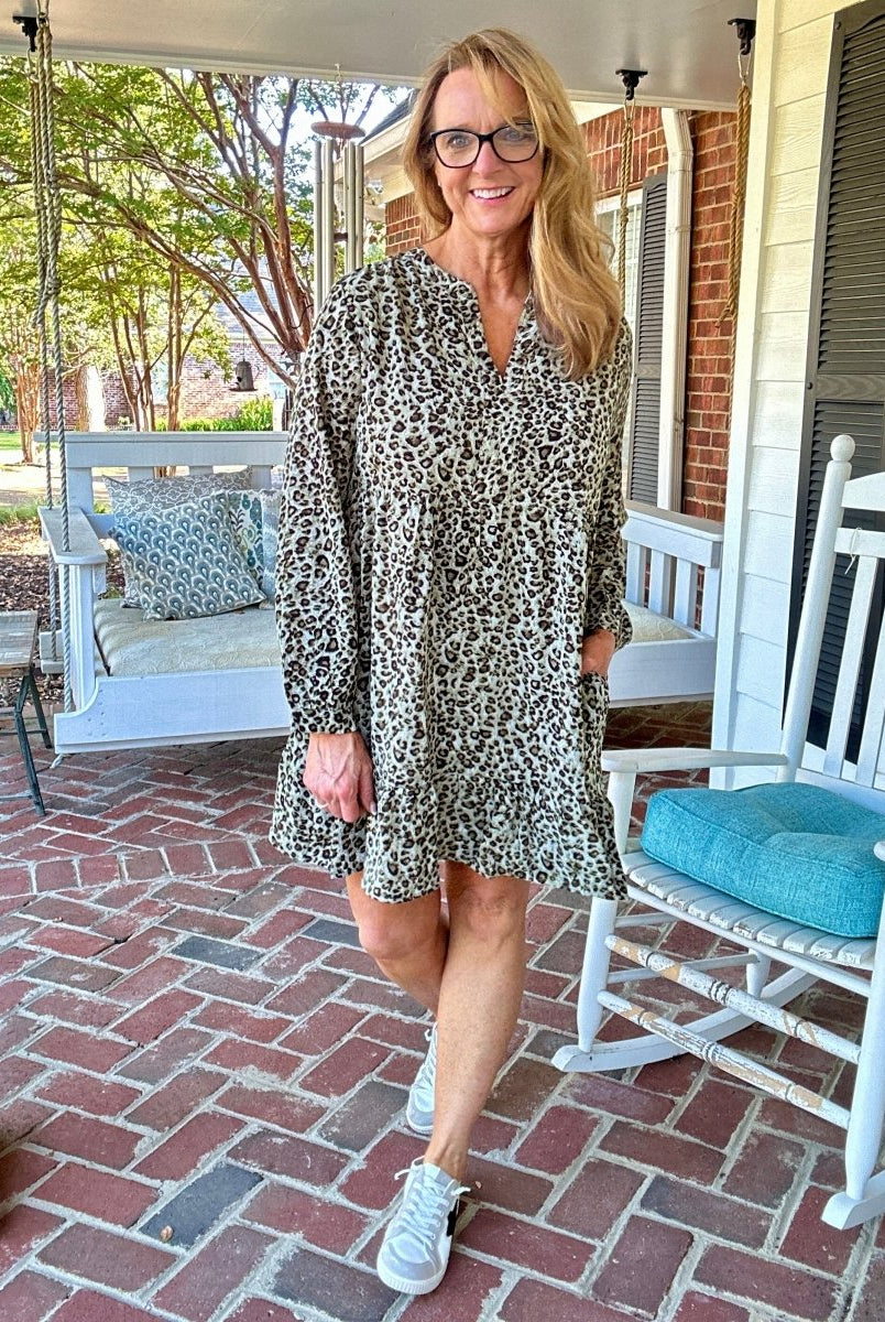 Plus Animal Print Dress - Olive Combo - dress - Jimberly's Boutique - Olive Branch - Mississippi