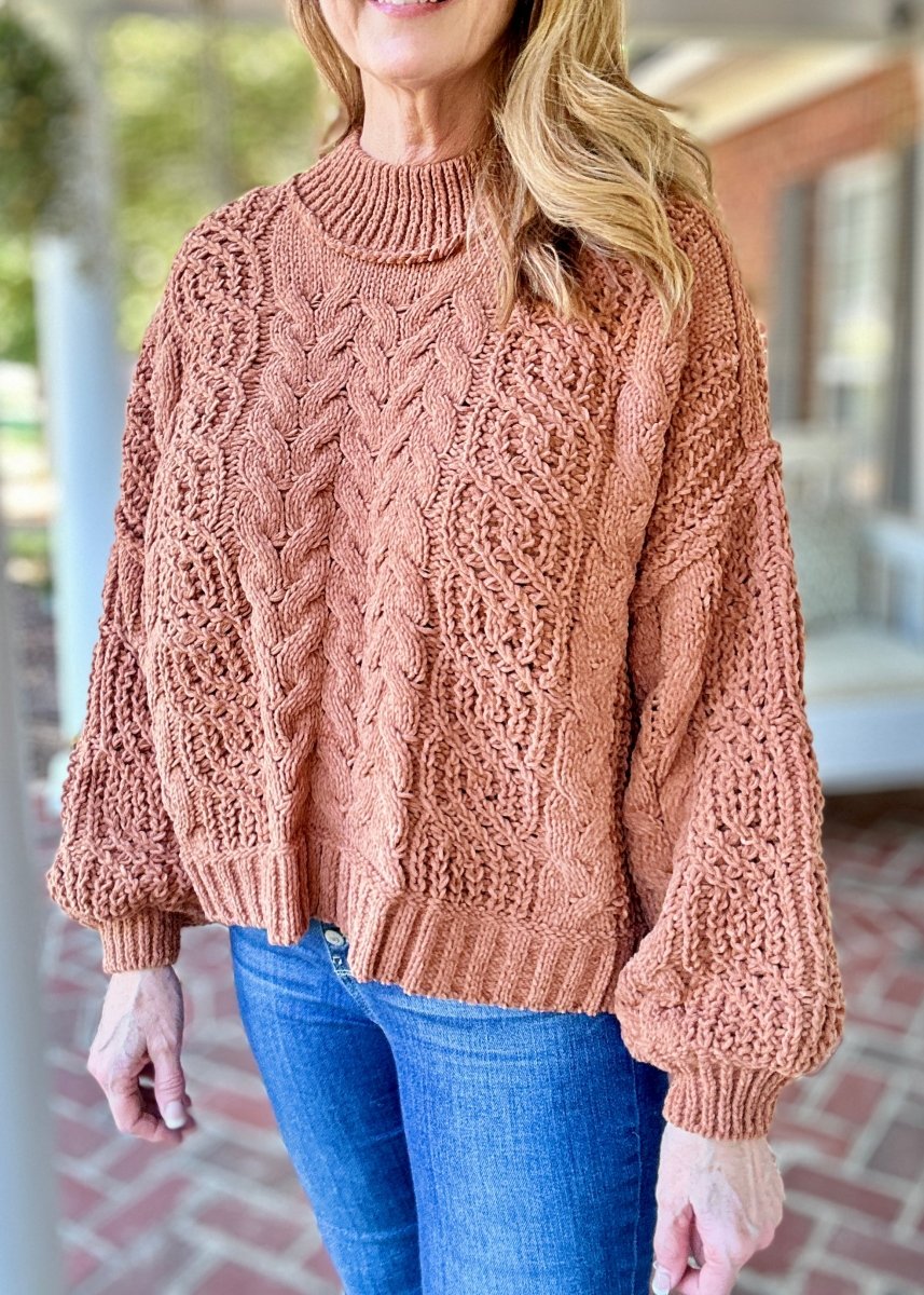 POL Mock Neck Sweater - Burnt Topaz - sweater - Jimberly's Boutique - Olive Branch - Mississippi