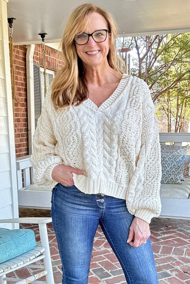 POL V Neck Sweater - Cream - sweater - Jimberly's Boutique - Olive Branch - Mississippi