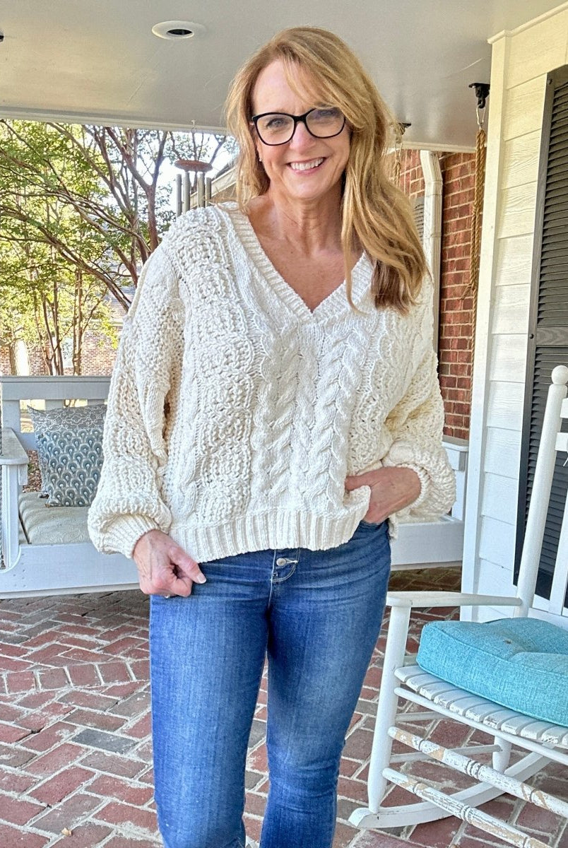 POL V Neck Sweater - Cream - sweater - Jimberly's Boutique - Olive Branch - Mississippi