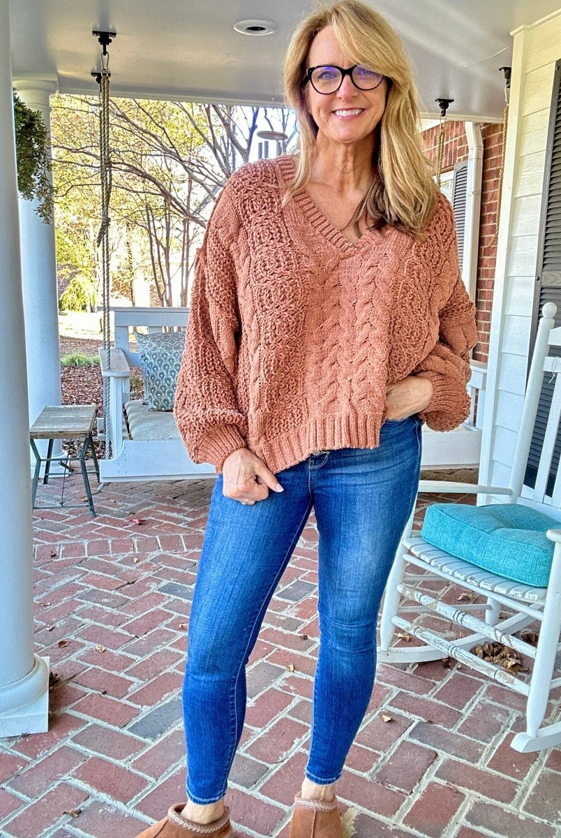 POL V Neck Sweater - Rustic Brown - sweater - Jimberly's Boutique - Olive Branch - Mississippi