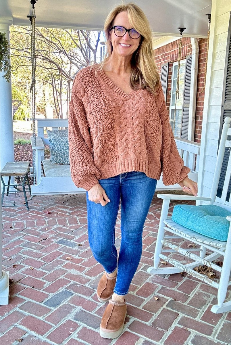 POL V Neck Sweater - Rustic Brown - sweater - Jimberly's Boutique - Olive Branch - Mississippi
