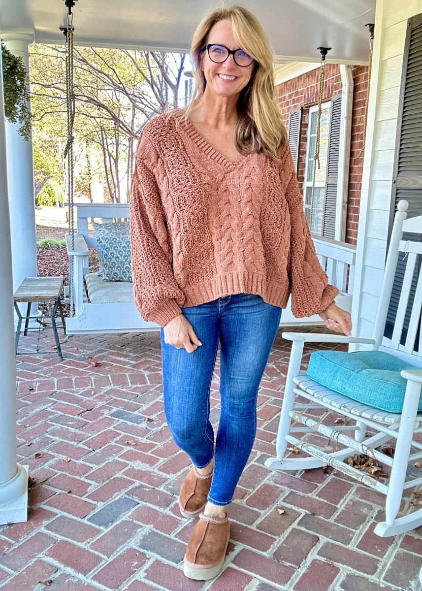 POL V Neck Sweater - Rustic Brown - sweater - Jimberly's Boutique - Olive Branch - Mississippi