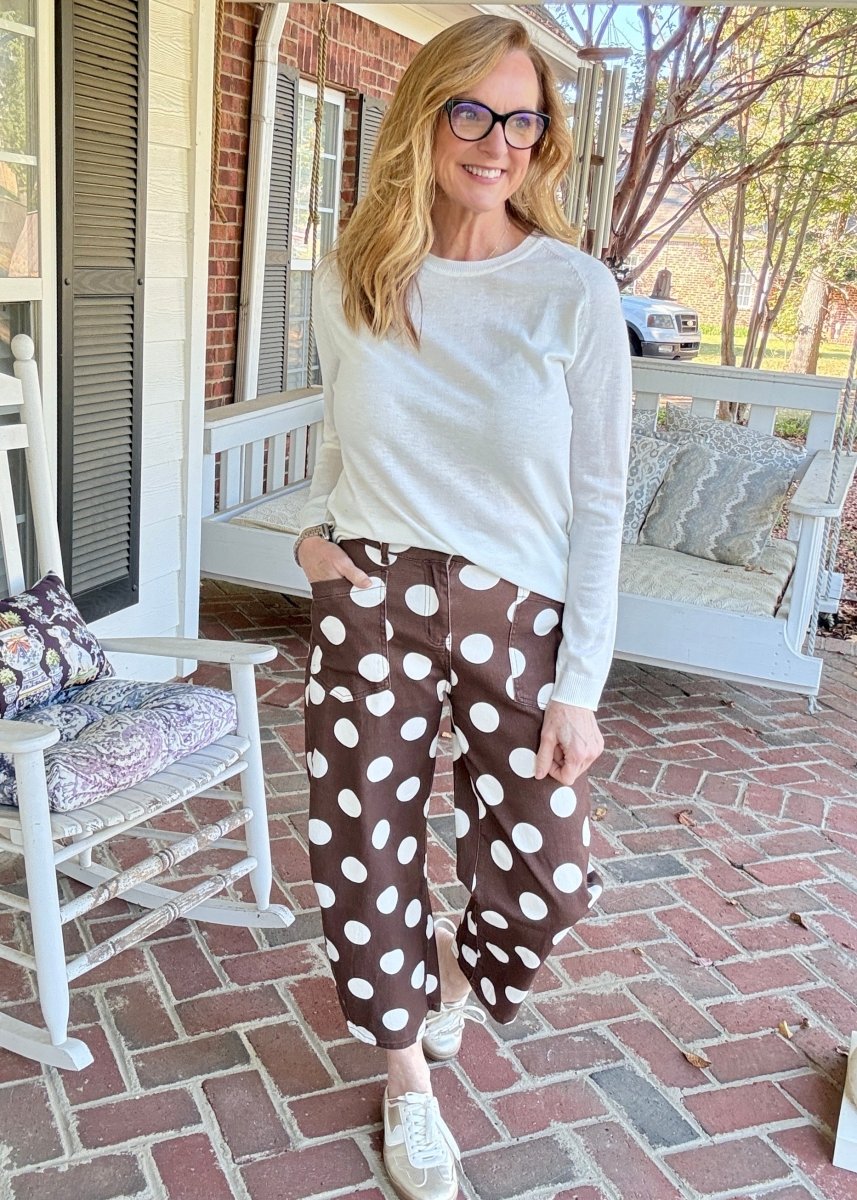 Polka Dot Ankle Jeans - Brown - Jimberly's Boutique-Olive Branch-Mississippi