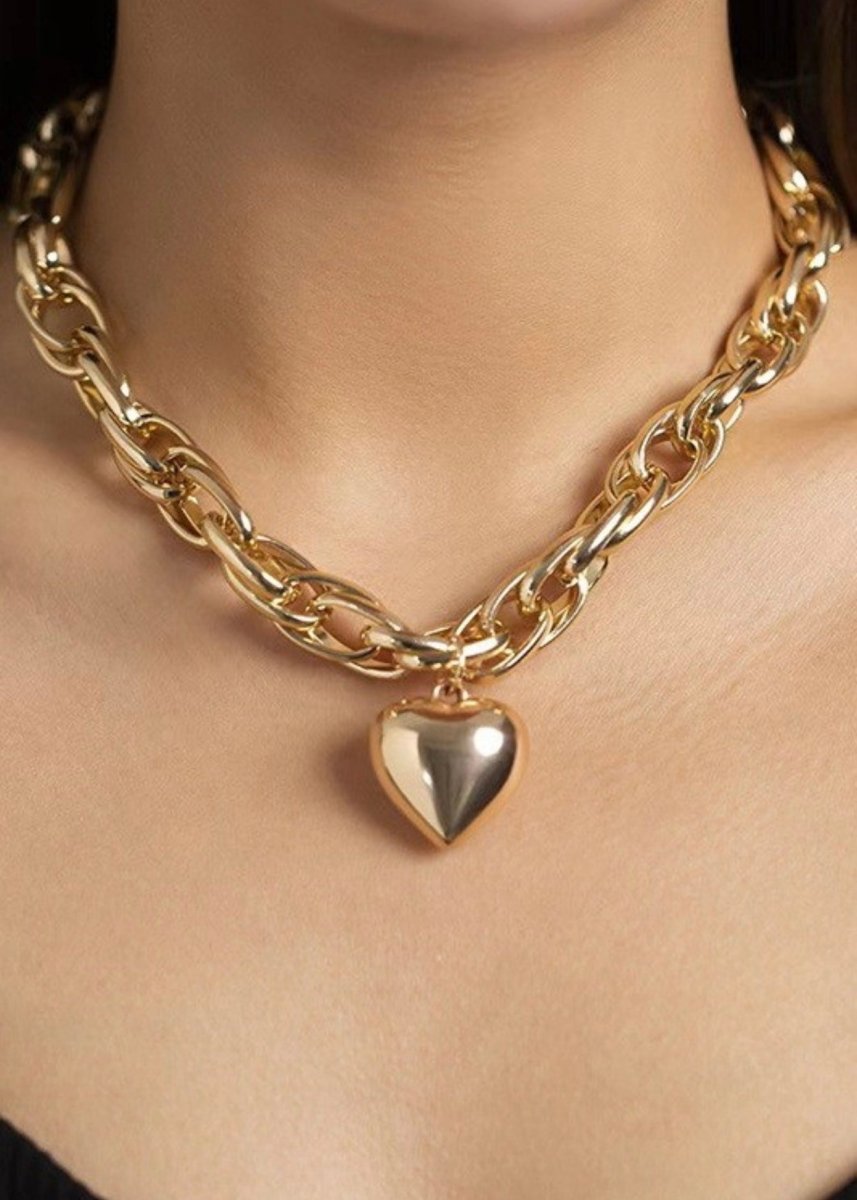 Puffy Heart Chunky Chain Statement Necklace - Necklace - Jimberly's Boutique - Olive Branch - Mississippi