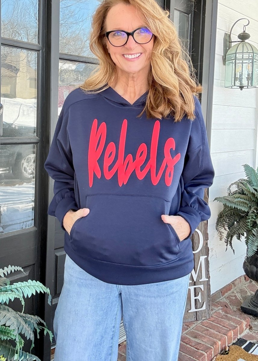 Rebels Puff Hoodie - Navy | Dear Scarlett - Puff Vinyl Hoodie - Jimberly's Boutique - Olive Branch - Mississippi