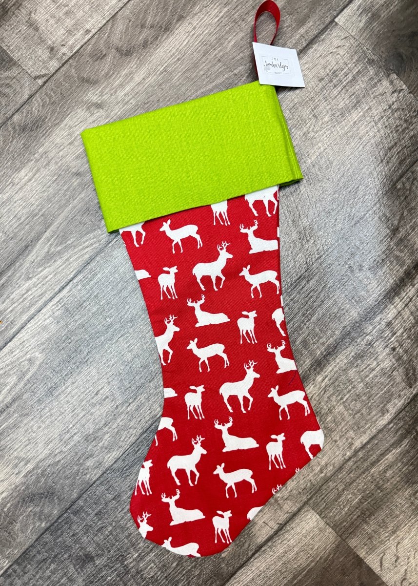 Red Reindeer with Green Cuff - Monogrammed Christmas Stocking - Stocking - Jimberly's Boutique - Olive Branch - Mississippi