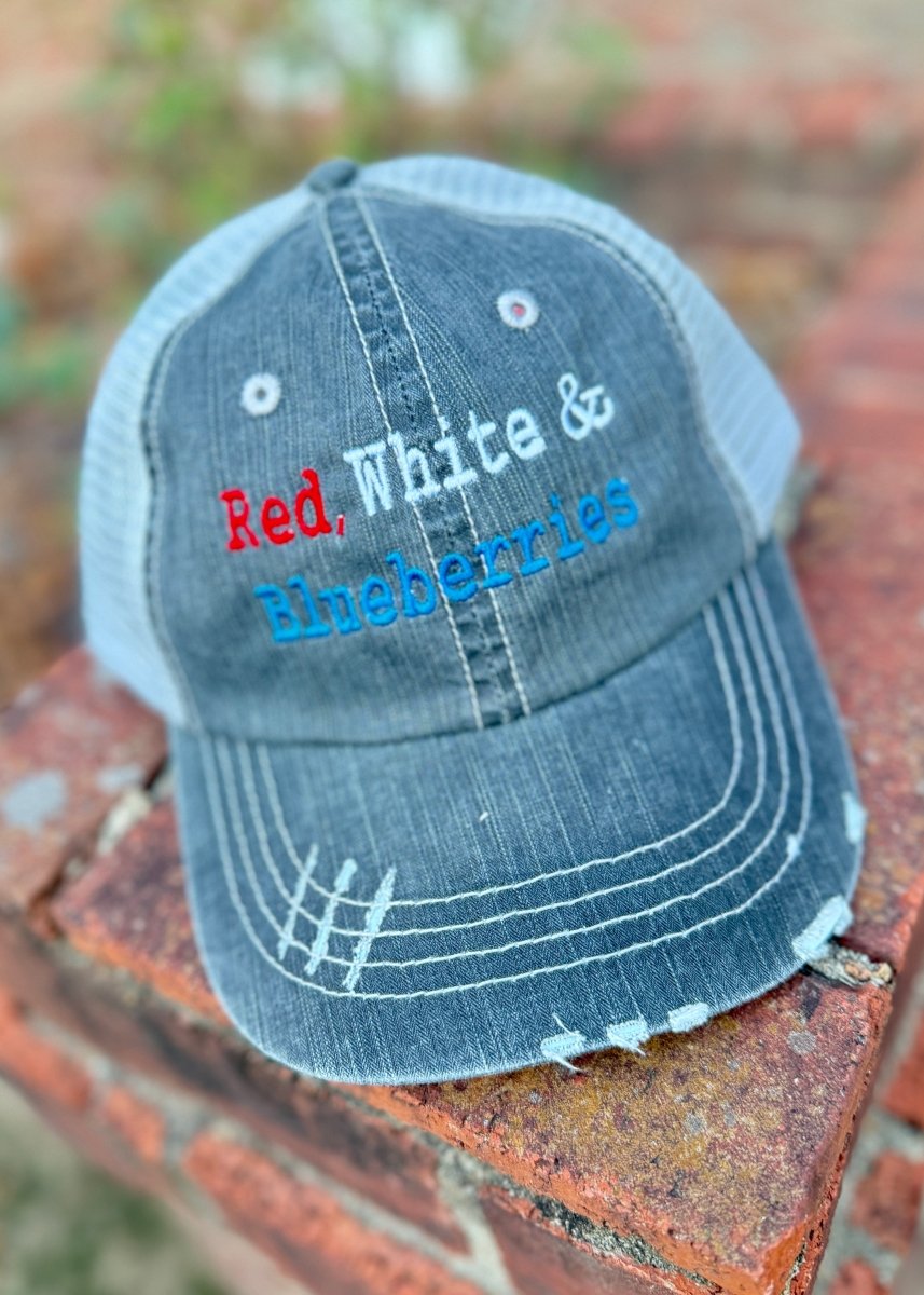 Red, White & Blueberries Embroidered Ball Cap - Jimberly's Boutique - Olive Branch - Mississippi