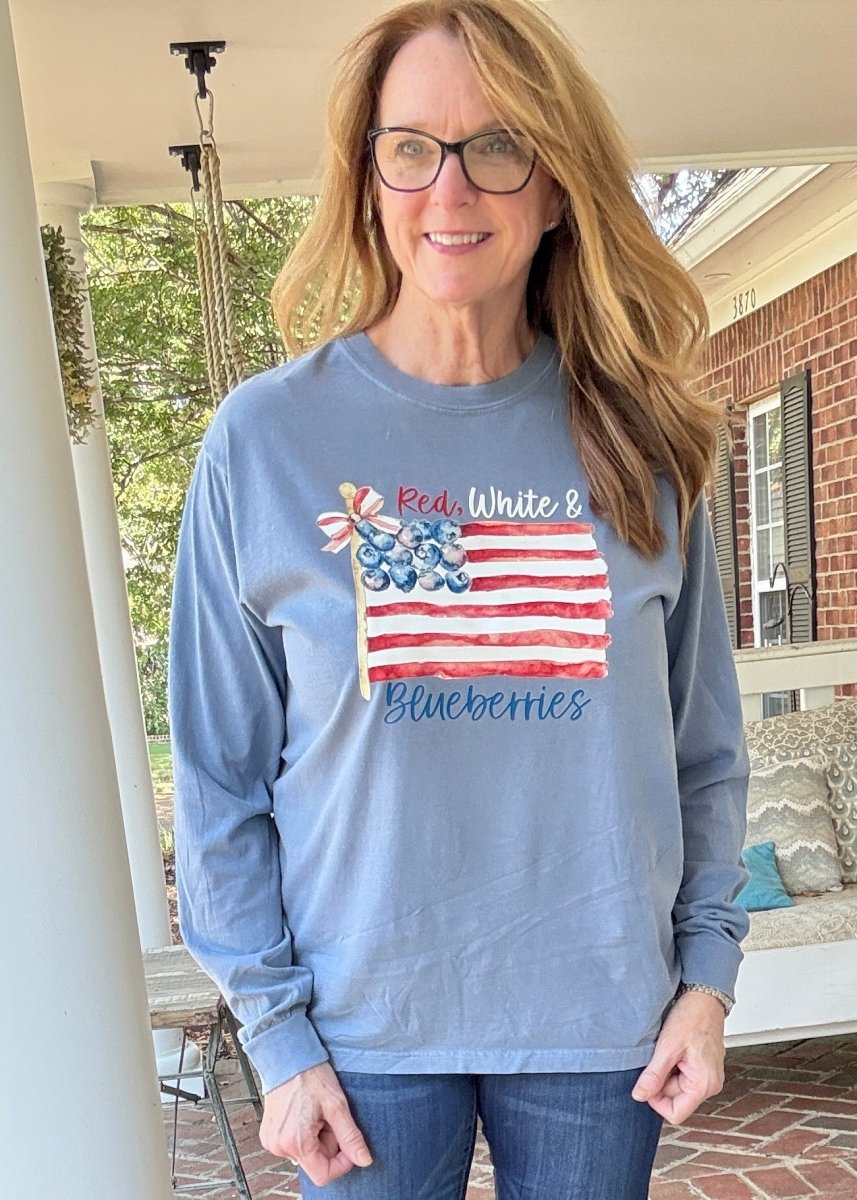 Red, White & Blueberries | Short or Long Sleeve - Embroidered Comfort Colors - Jimberly's Boutique - Olive Branch - Mississippi