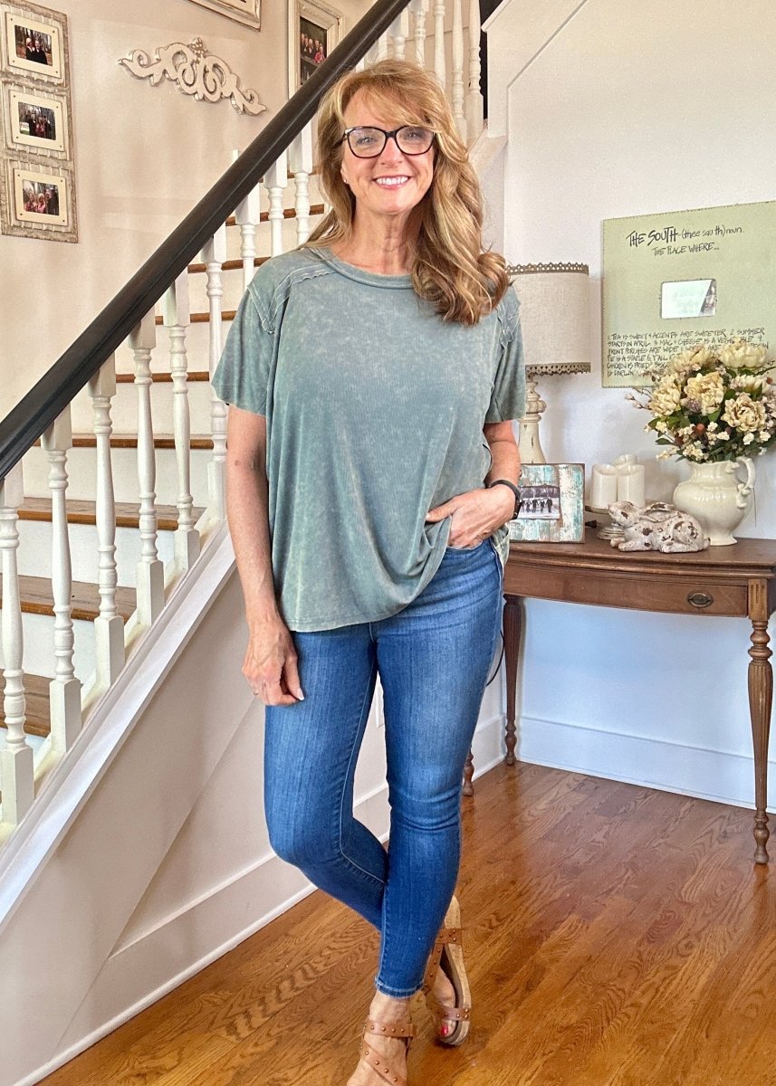 Ribbed Boat Neck Top - Ash Jade | Zenana - Casual Top - Jimberly's Boutique - Olive Branch - Mississippi