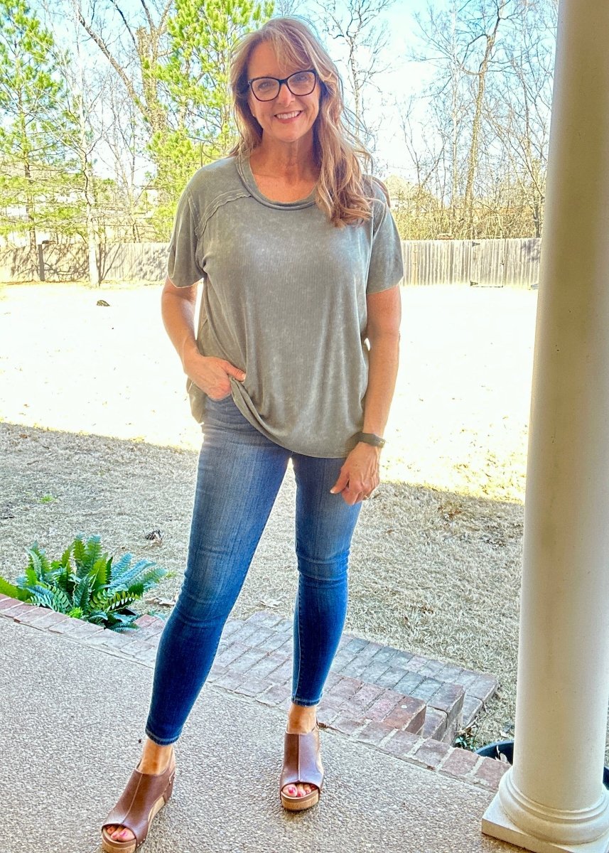 Ribbed Boat Neck Top - Ash Jade | Zenana - Casual Top - Jimberly's Boutique - Olive Branch - Mississippi