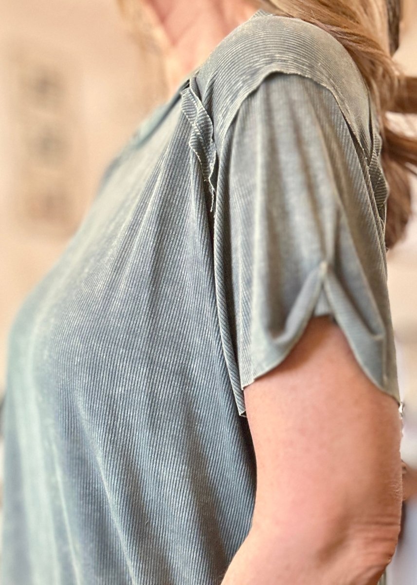 Ribbed Boat Neck Top - Ash Jade | Zenana - Casual Top - Jimberly's Boutique - Olive Branch - Mississippi