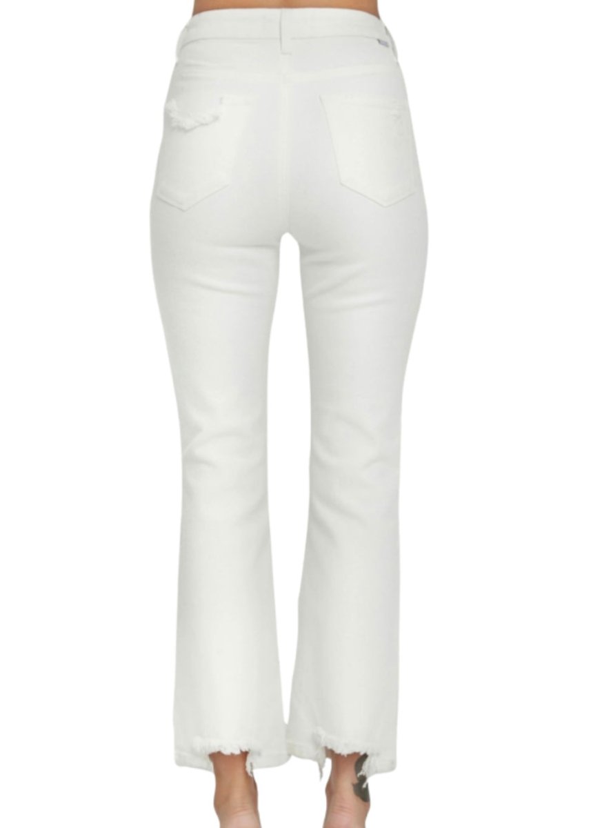 Risen Aurora White Tummy Control Distressed Straight Jeans - risen jeans - Jimberly's Boutique - Olive Branch - Mississippi
