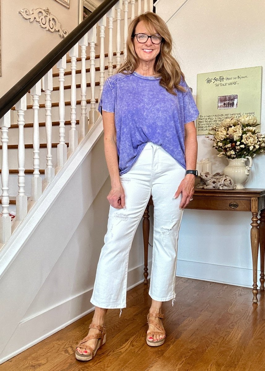 Risen Aurora White Tummy Control Distressed Straight Jeans - risen jeans - Jimberly's Boutique - Olive Branch - Mississippi