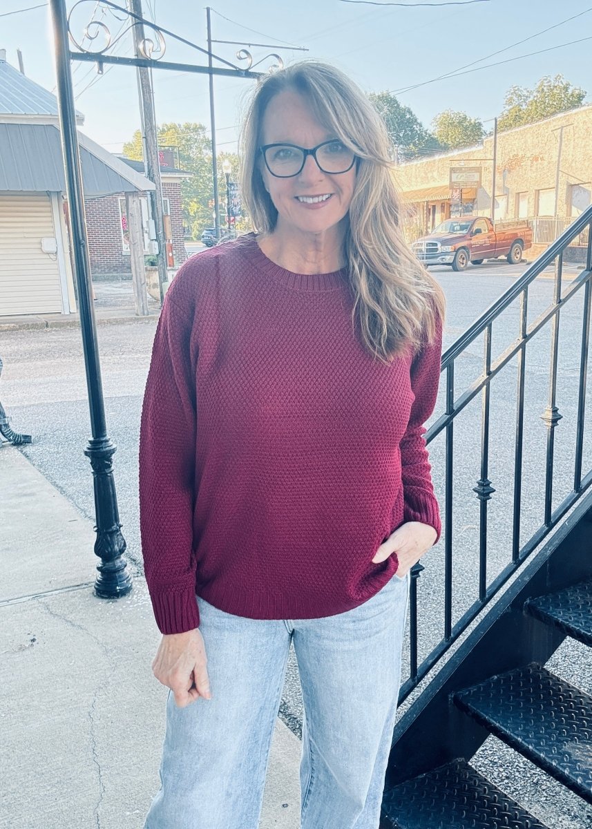 Round Neck Basic Sweater - Cabernet - sweater - Jimberly's Boutique - Olive Branch - Mississippi