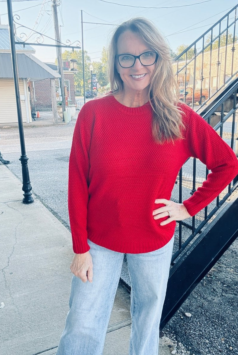 Round Neck Basic Sweater - Red - sweater - Jimberly's Boutique - Olive Branch - Mississippi