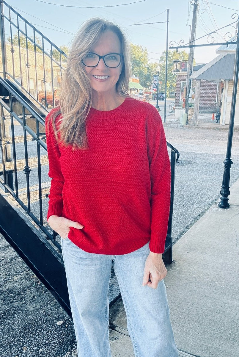 Round Neck Basic Sweater - Red - sweater - Jimberly's Boutique - Olive Branch - Mississippi