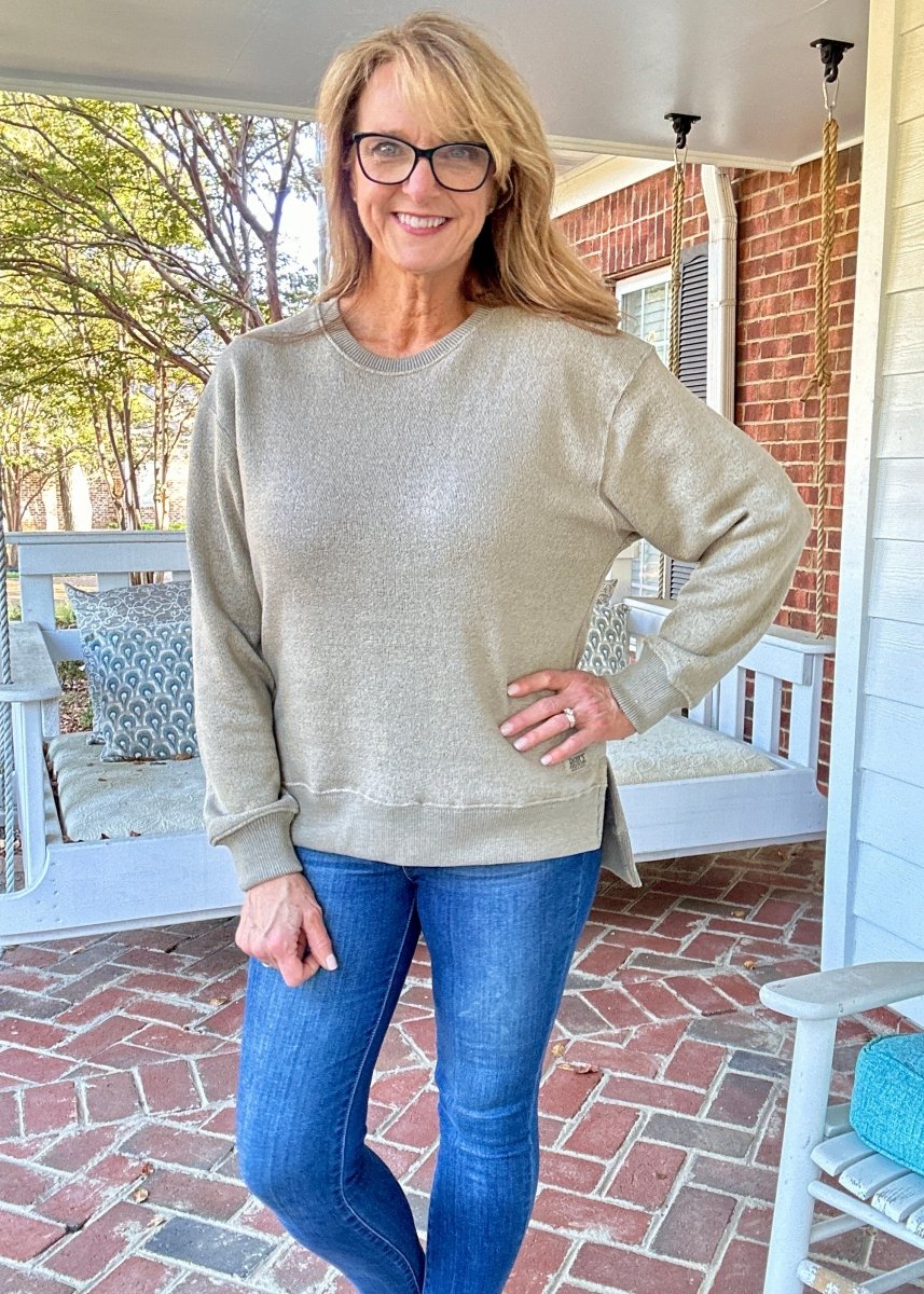 Royce Long Sleeve French Terry Fleece - Sand - Royce Long Sleeve Tee - Jimberly's Boutique - Olive Branch - Mississippi