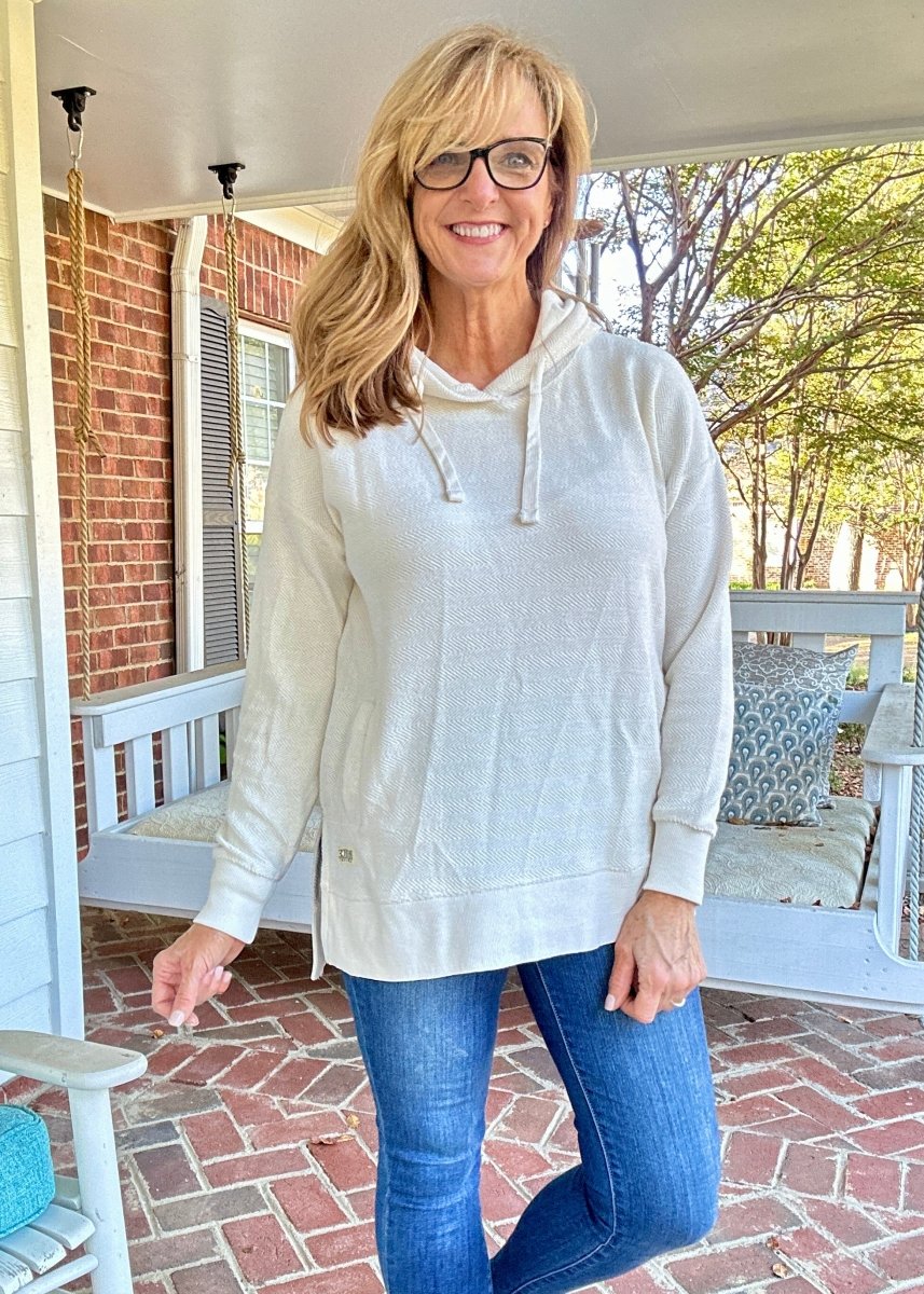 Royce Long Sleeve Hooded Side - Split Pocketed - Ivory - Harbor Way - Royce Harbor Way - Jimberly's Boutique - Olive Branch - Mississippi