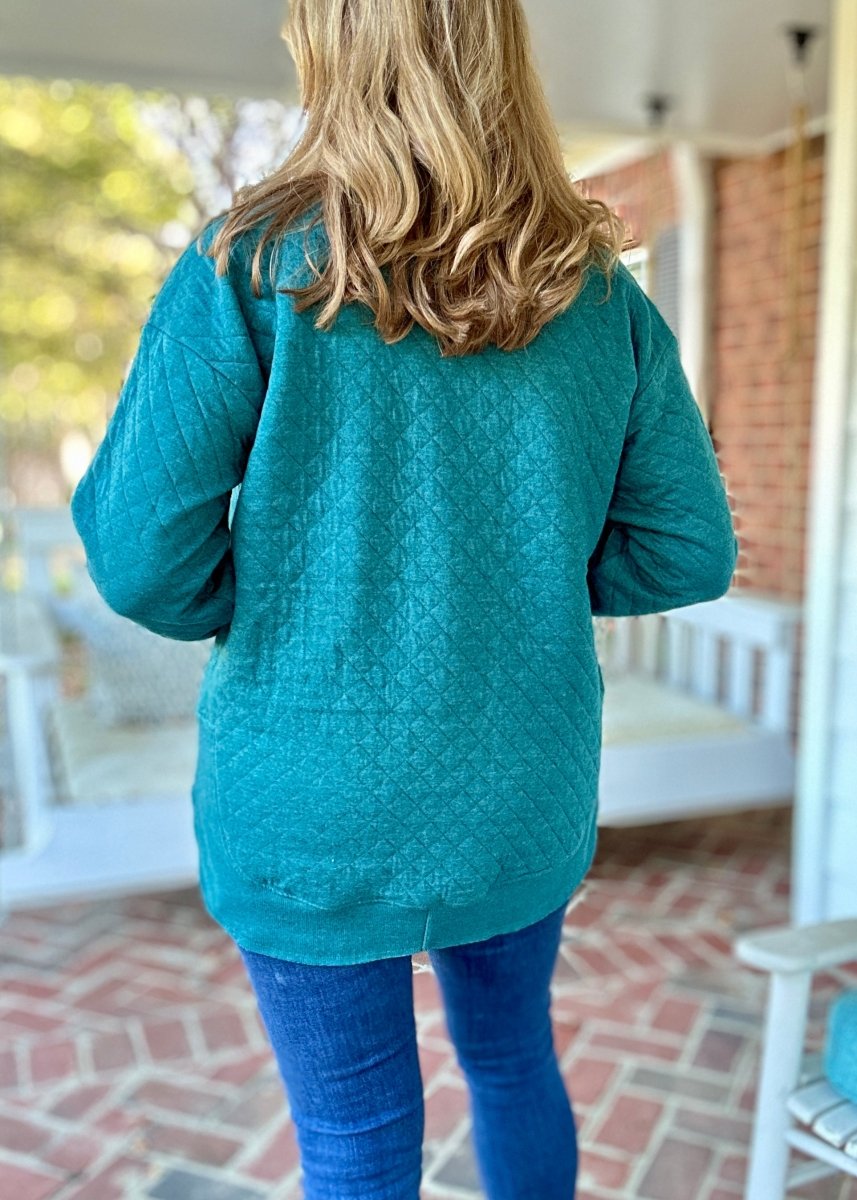 Royce Long Sleeve Rounded Bottom Quilted Top - Emerald - Royce Sweatshirt - Jimberly's Boutique - Olive Branch - Mississippi