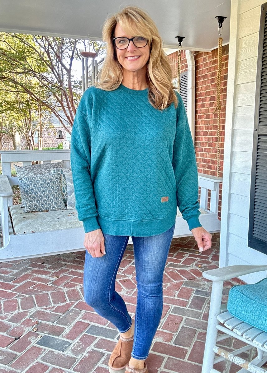 Royce Long Sleeve Rounded Bottom Quilted Top - Emerald - Royce Sweatshirt - Jimberly's Boutique - Olive Branch - Mississippi