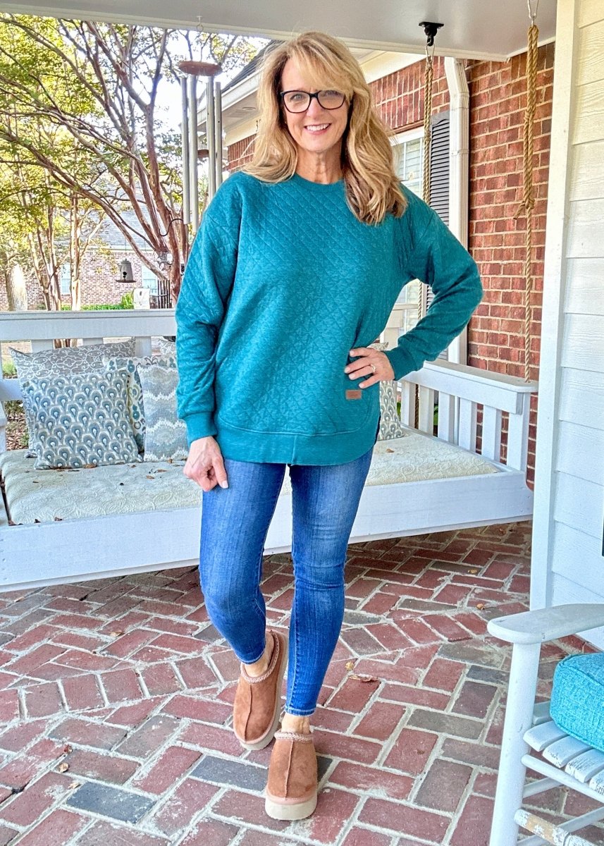 Royce Long Sleeve Rounded Bottom Quilted Top - Emerald - Royce Sweatshirt - Jimberly's Boutique - Olive Branch - Mississippi