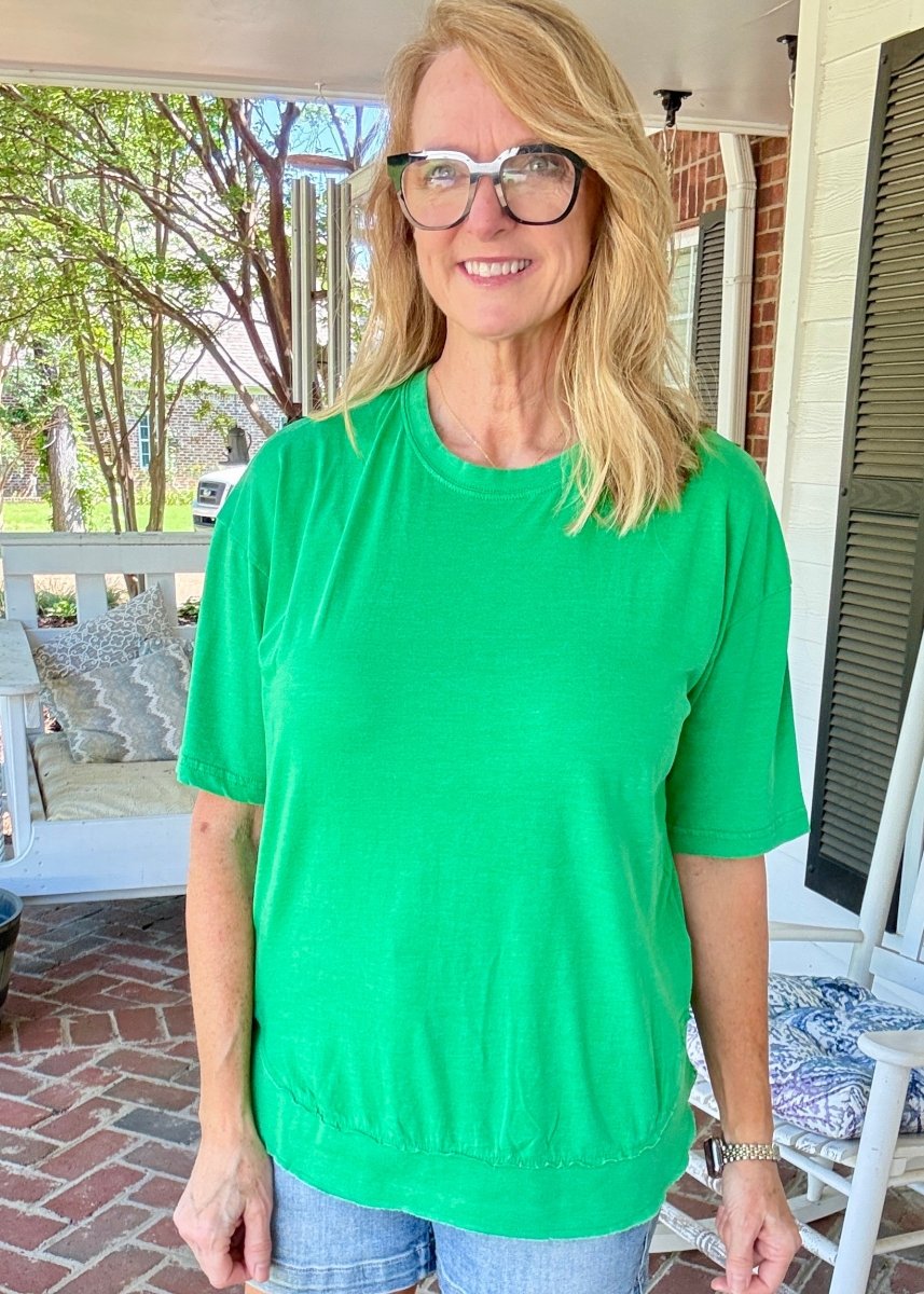 Royce Poncho Top Rounded Bottom - Kelly Green - Royce Poncho Shirt - Jimberly's Boutique - Olive Branch - Mississippi