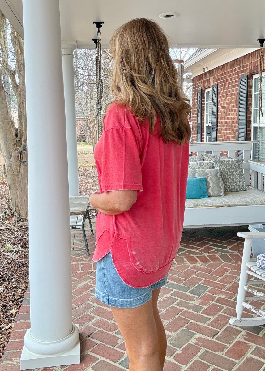 Royce Poncho Top Rounded Bottom - Red - Royce Poncho Shirt - Jimberly's Boutique - Olive Branch - Mississippi