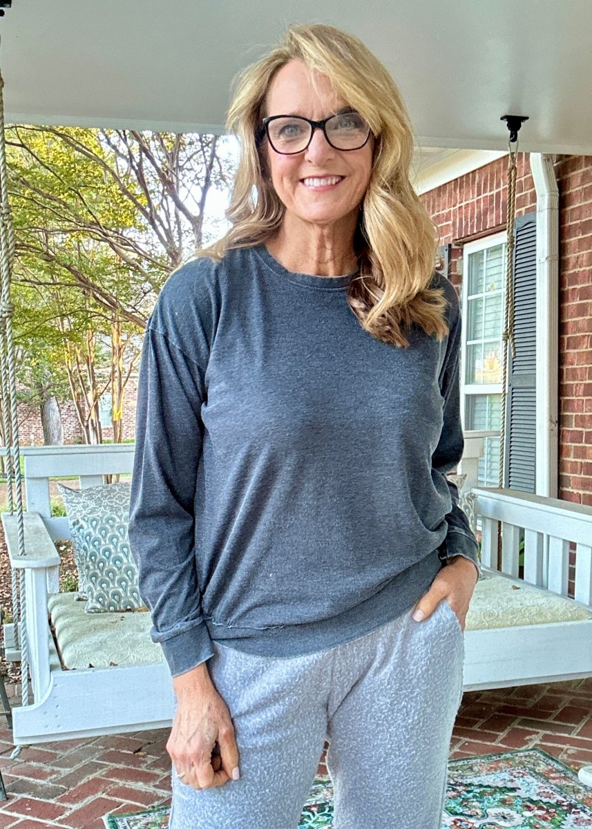 Royce Vintage Washed Poncho LS Tee - Black - Royce Long Sleeve Tee - Jimberly's Boutique - Olive Branch - Mississippi