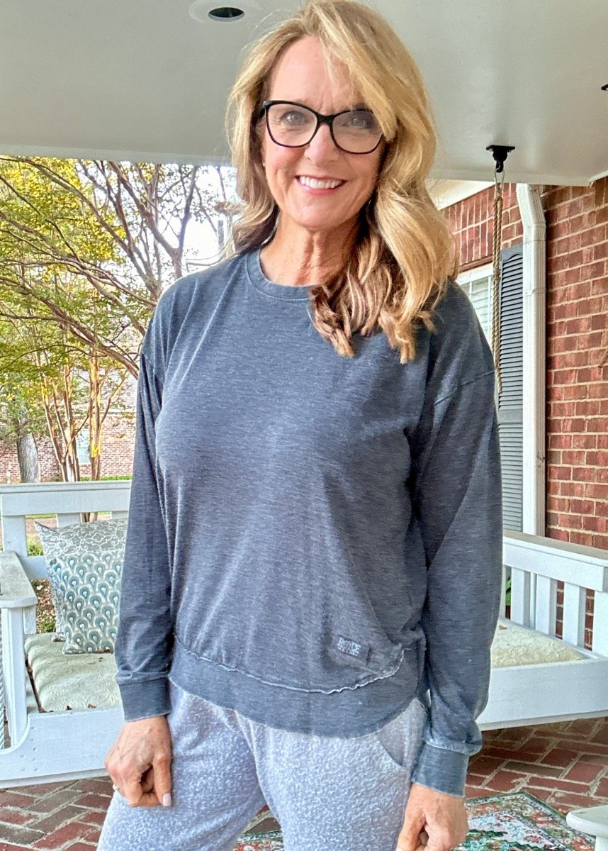 Royce Vintage Washed Poncho LS Tee - Black - Royce Long Sleeve Tee - Jimberly's Boutique - Olive Branch - Mississippi