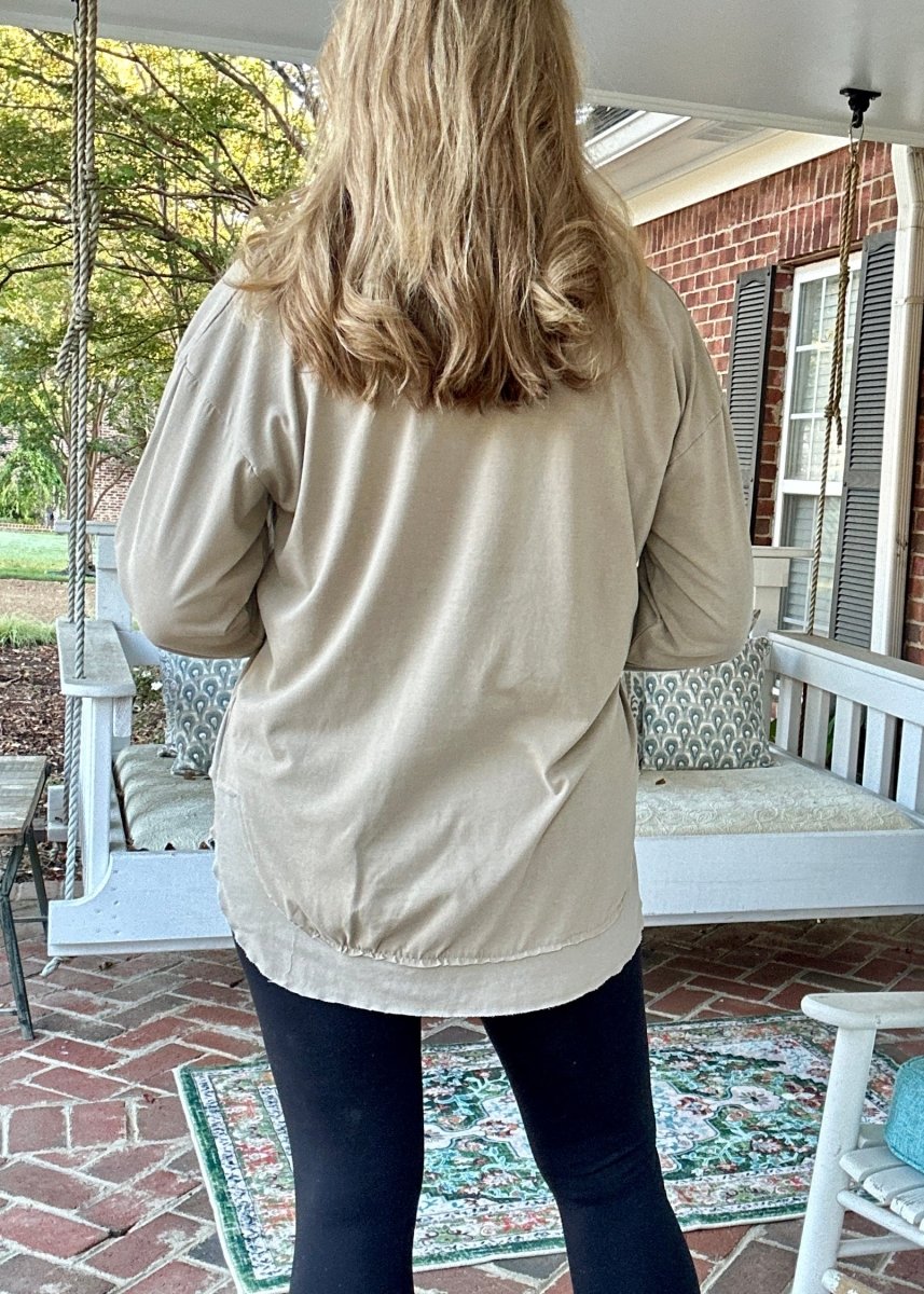 Royce Vintage Washed Poncho LS Tee - Sand - Royce Long Sleeve Tee - Jimberly's Boutique - Olive Branch - Mississippi