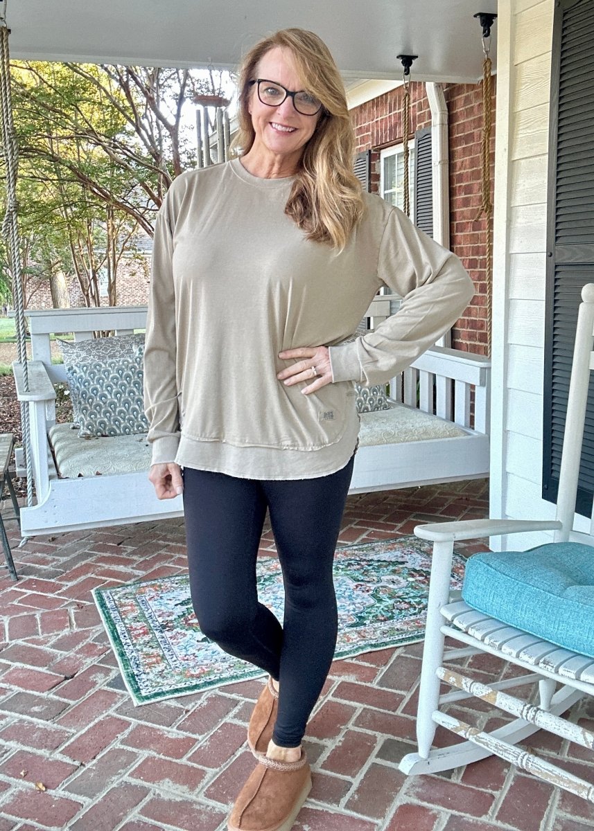 Royce Vintage Washed Poncho LS Tee - Sand - Royce Long Sleeve Tee - Jimberly's Boutique - Olive Branch - Mississippi