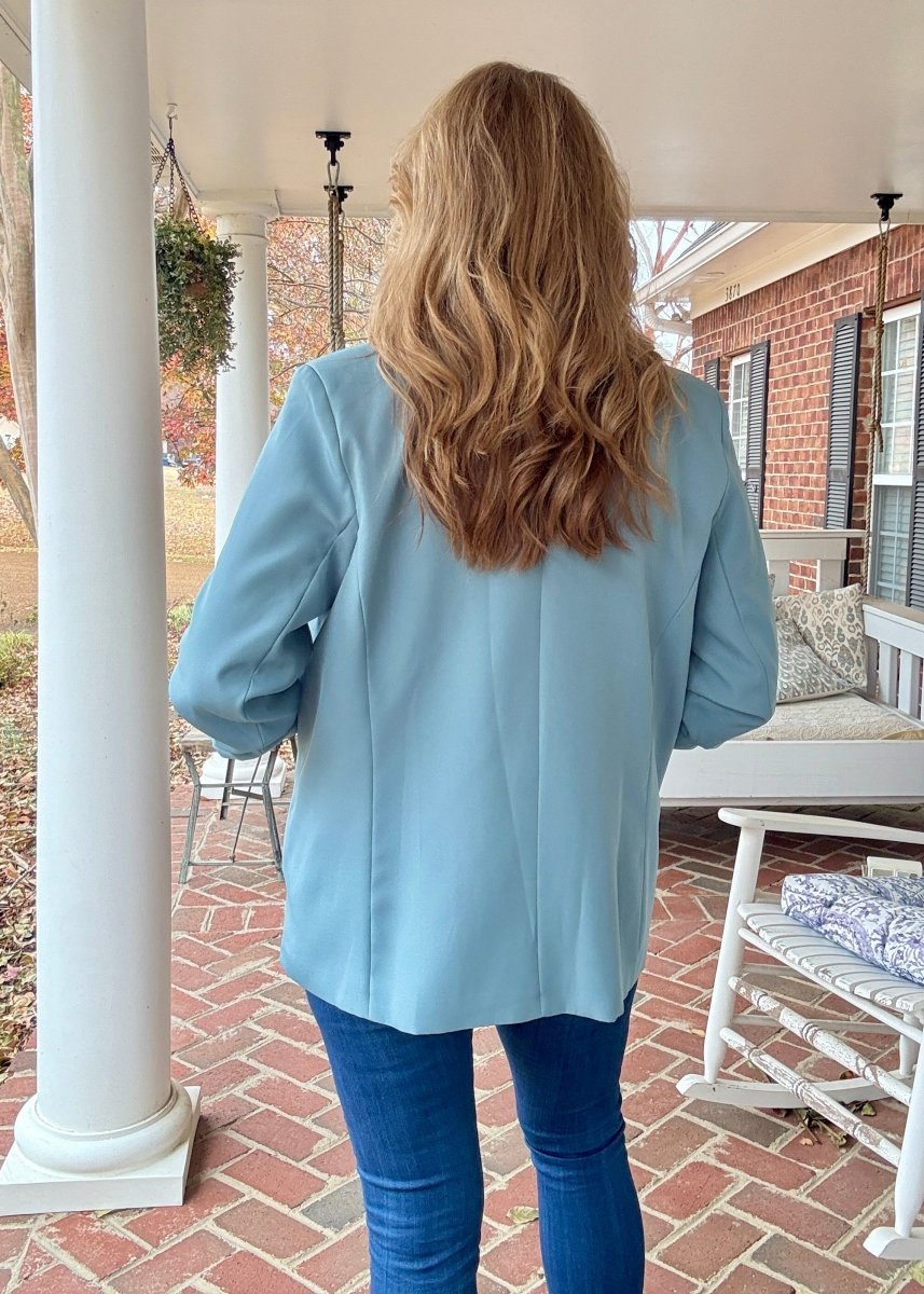 Ruched Sleeve Blazer - Blue Grey - Jimberly's Boutique - Olive Branch - Mississippi