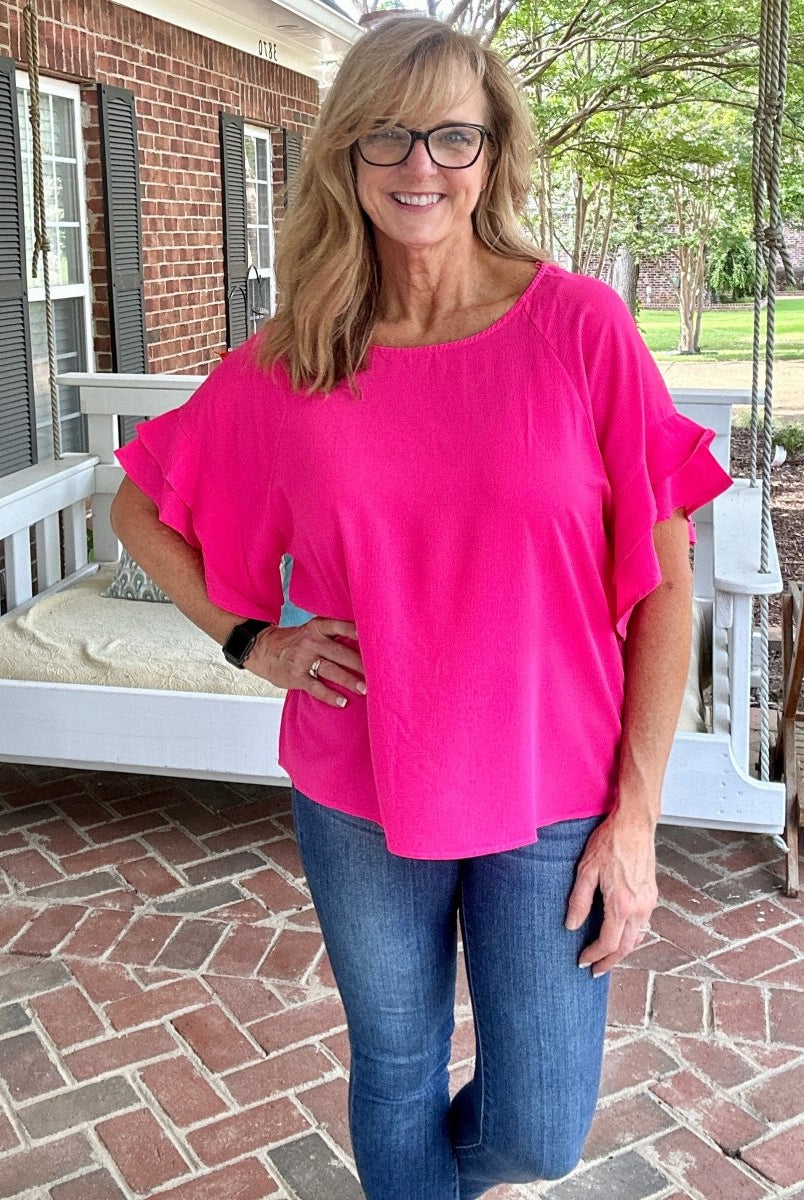 Ruffle Sleeve Top - Hot Pink | Umgee - Shirts & Tops - Jimberly's Boutique - Olive Branch - Mississippi