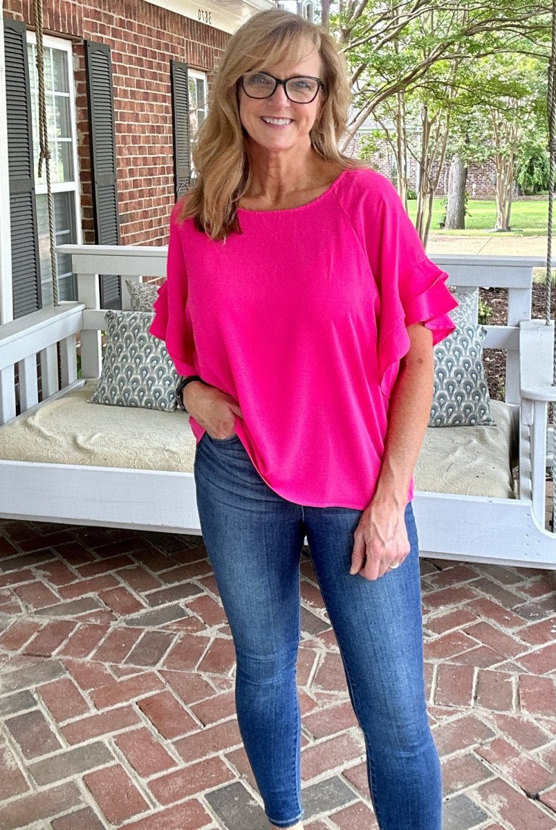 Ruffle Sleeve Top - Hot Pink | Umgee - Shirts & Tops - Jimberly's Boutique - Olive Branch - Mississippi