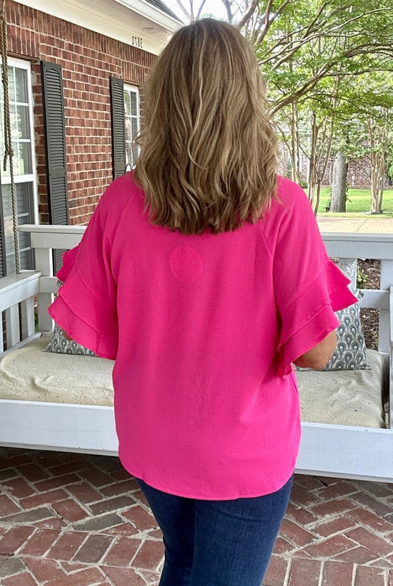 Ruffle Sleeve Top - Hot Pink | Umgee - Shirts & Tops - Jimberly's Boutique - Olive Branch - Mississippi